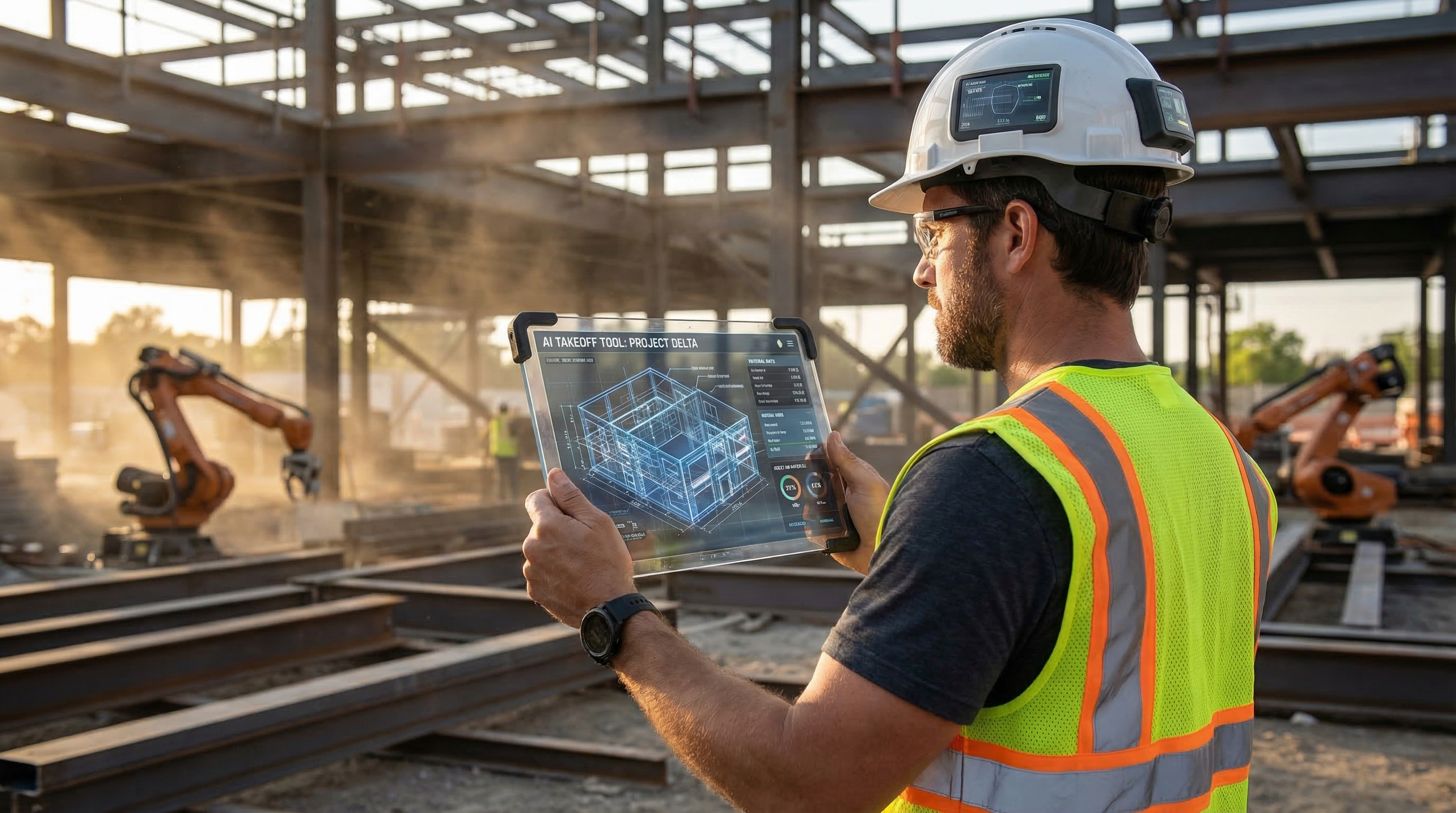 Contractor using AI tablet on site